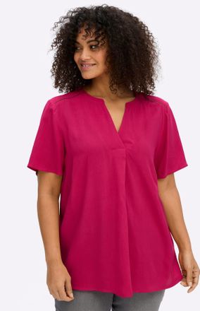 Sheego Longbluse SHEEGO, Damen, Gr. 44, pink, 100% Viskose, unifarben, V-Ausschnitt, Blusen Longbluse