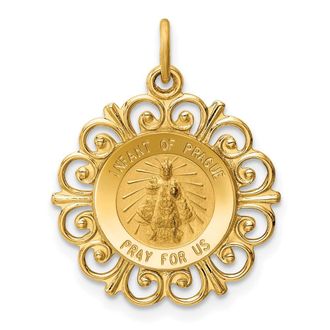 Diamond2Deal 14k Yellow Gold Satin Solid Infant of Prague Medal Scalloped Edge Charm Pendant