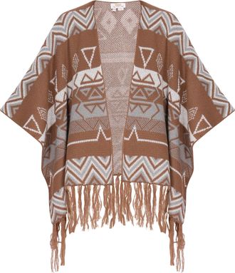 Usha Poncho Dames Camel Veelkleurig