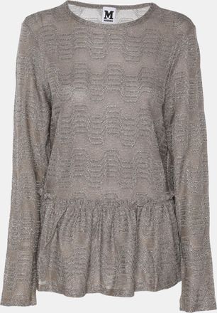 M Missoni Metallic Grey Lurex Knit Long Sleeve Pleated Tops