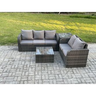 Fimous Fimous - pe Rattan Garden Furniture Sets 5 Seater Outdoor Lounge Sofa Set Square Coffee Table Side Table