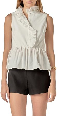 English Factory Mixed Media Ruffle Peplum Top in White at Nordstrom, Size X-Small
