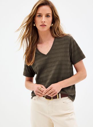 Contemporaine Womens Pointelle pattern pure organic cotton T-shirt