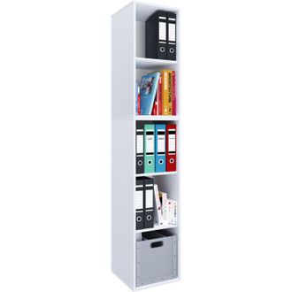 ebuy24 Supporto in legno vcm File Cabinet salvaspazio Dimensioni ca. a. 184 x l. 35 x t. 37 cm Mensola elegante Scaffale ufficio - Lona i 5f (Bianco)