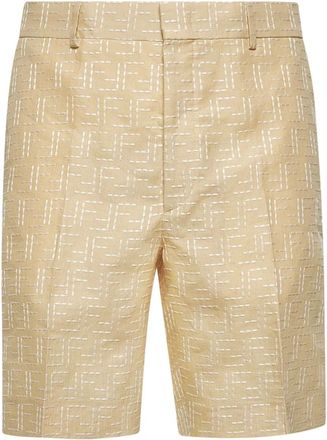 Fendi Korte Broeken, Heren, Wit, M, Katoen, Jacquard Linnen Katoenen Shorts
