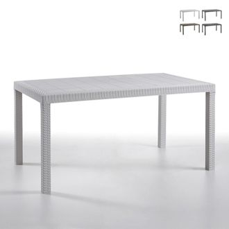 OEM Mesa De Exterior Giove, Mesa De Jard&iacute;n Rectangular, Mesa De Jard&iacute;n Multiusos Efecto Rat&aacute;n, 100% Made In Italy, Cm 150x90h74, Blanco