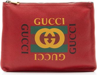 Gucci Red Leather Logo Zip Pouch (Authentic Pre-Loved)
