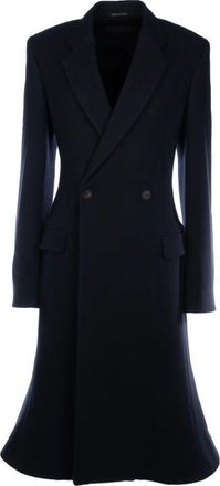 Balenciaga Double-Breasted Coats, female, Blue, Size: S Godet Midi Coat