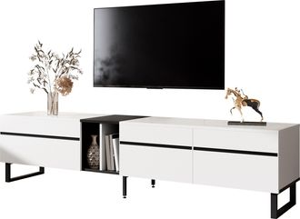STILVORA Mueble De Tv Con 2 Puertas, 1 Compartimento Abatible Y Nicho Abierto, Estilo Minimalista, Para Sal&oacute;n, 180&times;38&times;45 Cm, Blanco