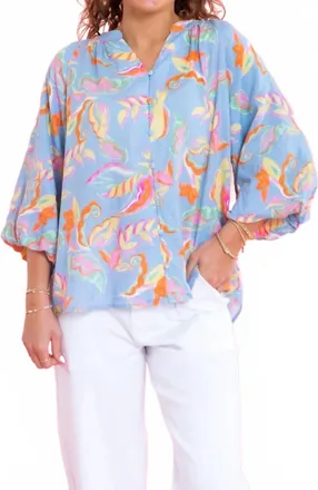 Fate Painted Paradise Blouse In Powder Blue Multi