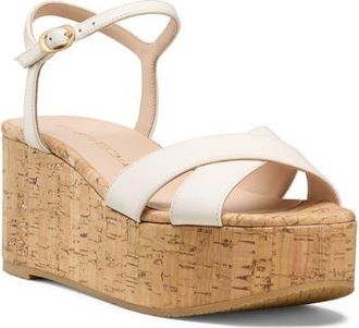 Stuart Weitzman Dayna Ankle Strap Platform Wedge Sandal in Cream at Nordstrom, Size 6