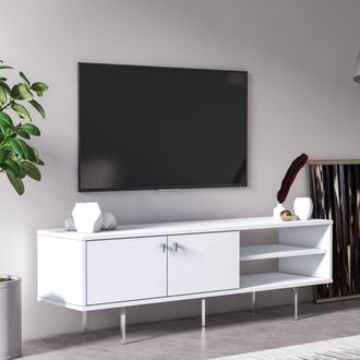 Dmora Mueble Tv Militello, Un Estante, 3 Compartimentos, Puertas Abatibles, 140x35x45h Cm Blanco