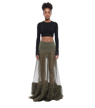 Saint Laurent Green Flared Maxi Skirt