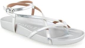 Aerosoles Leera Ankle Strap Flat Sandal in Silver Metallic Faux Leather at Nordstrom Rack, Size 9.5
