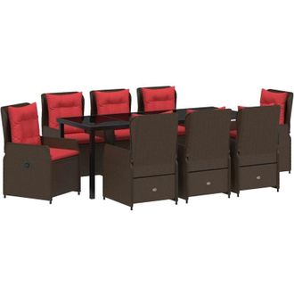 vidaXL Conjunto De Comedor De Jard&iacute;n 9 Pcs Marr&oacute;n Polirat&aacute;n Vidaxl