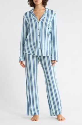 Nordstrom Rack Tranquility Long Sleeve Shirt & Pants Pajamas in Blue Chessy Stripe at Nordstrom Rack, Size Medium