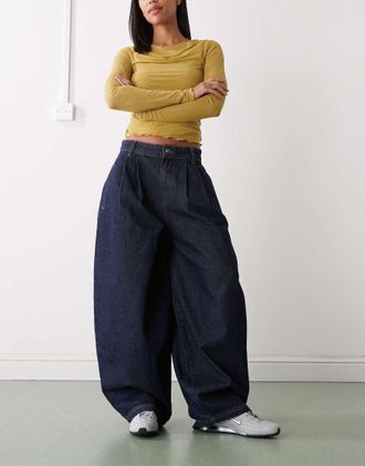 Collusion Jeans ampi blu lavaggio risciacquato a pieghe-Multicolore