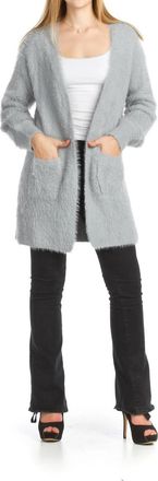 Papillon Fuzzy Long Cardigan With Pockets In Silver/ Grey