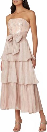 Shoshanna Strapless Tiered Sequin Midi Dress In Blush/pink