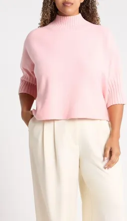 Rain + Rose Crop Turtleneck Sweater in Pink at Nordstrom, Size 3X