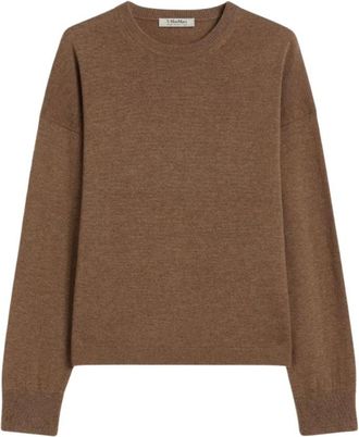 Max Mara Geribbelde Gebreide Trui met Ronde Hals - Dames - Ronde hals truien - Bruin - XL - Truien & Vesten