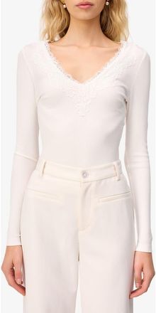 Cami NYC Rooney Lace Trim Rib Top in White at Nordstrom, Size Xx-Small