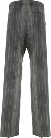 Versace Mens Pinstriped Virgin Wool Trousers Gray