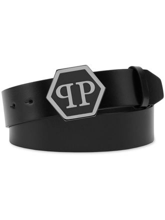 Philipp Plein Hexagon-logo leather belt - men - Calf Leather - 85 - Black