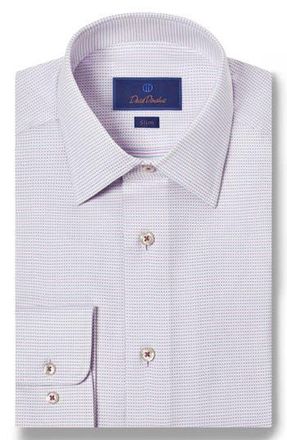 David Donahue Slim Fit Micro Dobby Dot Dress Shirt in White/Pink at Nordstrom Rack, Size 15 - 34/35
