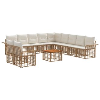 vidaXL Conjunto De Sof&aacute;s De Exterior 12 Pcs Natural Y Crema Poli&eacute;ster Vidaxl