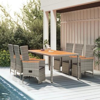 vidaXL Set Comedor Jard&iacute;n 7 Pzas Y Cojines Rat&aacute;n Sint&eacute;tico Gris Vidaxl