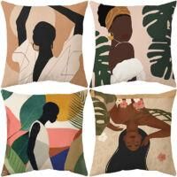OEM Fundas De Coj&iacute;n De Estilo Bohemio De 45x45 Cm, Juego De 4 Piezas, Fundas Decorativas Para Sof&aacute; Con Estampado Abstracto Moderno De Ni&ntilde;a, Hojas Y Sol, F