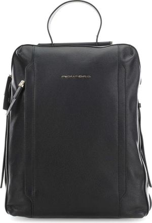 Piquadro Zwarte leren laptoptas met voorvak met rits - Dames - Rugzakken - Zwart - ONE Size - Leer - Tassen