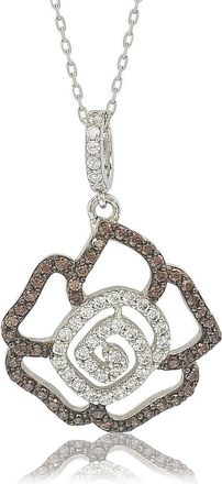 Suzy Levian Sterling Silver Brown and White Cubic Zirconia Flower Pendant
