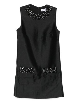 Self Portrait Black Taffeta Embellished Trim Mini Dress