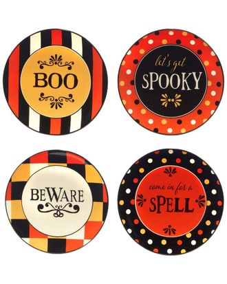 Certified International Set Of 4 Spooky Halloween Canape Plates