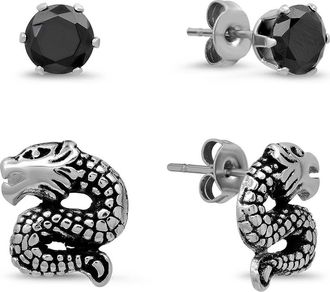 Steeltime Mens Dragon Stud Earrings in Black at Nordstrom Rack