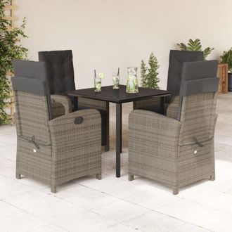vidaXL Set Comedor De Jard&iacute;n 5 Piezas Con Cojines Rat&aacute;n Sint&eacute;tico Gris Vidaxl