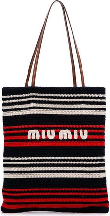 Miu Miu Pre-owned Miu Miu Tricolor Cotton Crochet Logo Striped Vertical Tote Ladies 4EPZM5C2W35UU04I