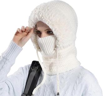 Generic 3 in 1 Beanie Hat for Women,3 in 1 Beanie Hat with Scarf and Mask,Cold Resistant Knit Hooded Scarf and Neck Warmer (White)