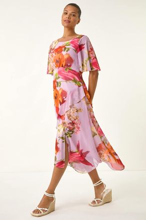 Roman Floral Painted Frill Midi Dress