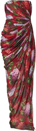 Carolina Herrera Hydrangea-Print Draped Chiffon Gown - Dames - Feestkleedjes - Veelkleurig - S - Chiffon - Kleedjes