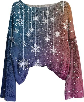 Generic Christmas Jumpers for Women Novelty Xmas Knitting Patterns Womens Plus Size Tunic Christmas Tops Long Sleeve Sweaters Pullover Holiday Ladies Xmas Top