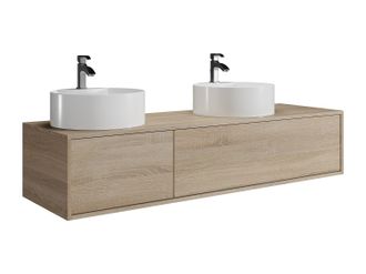 Vente-Unique Mueble de ba&ntilde;o suspendido color natural claro con doble lavabo sobre encimera redondo - L150 cm - ISAURE II