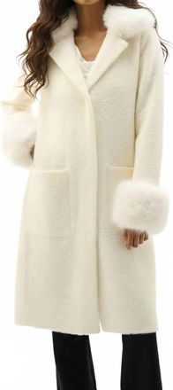 Joseph Ribkoff Detachable Faux Fur Trim Long Sleeve Coat In Winter White