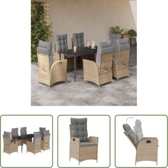 vidaXL Sedie da giardino reclinabili - Set da Pranzo da Giardino 7 pz con Cuscini Beige in Polyrattan