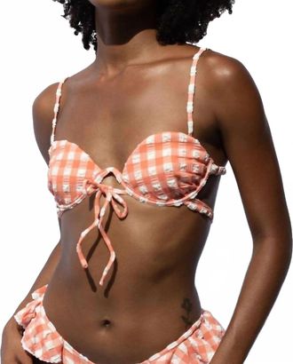 Montce Swim Elany Tie-Up Bikini Top In Shrimp Gingham