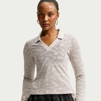 Nike Womens Nike Sportswear Chill Knit Tight Mod-Cropped Long-Sleeve Lace Top in Brown | IM8389-236