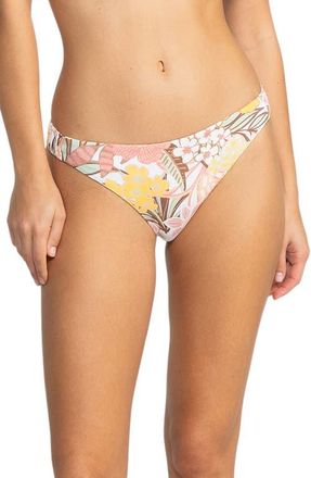 Roxy Playa Paradise Tanga Bikini Bottoms in White Viva La V at Nordstrom, Size Medium