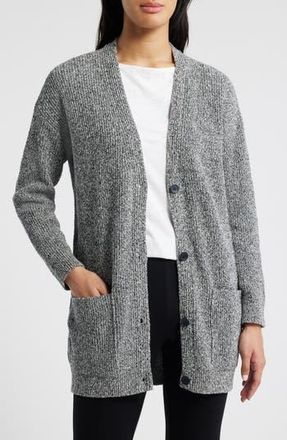 Eileen Fisher V-Neck Cotton Blend Cardigan in Black/ivory at Nordstrom Rack, Size X-Large